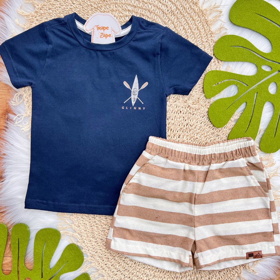 Conj. Camiseta Kaiaque e Bermuda em Sarja - Marinho e Areia